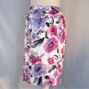 Dress Barn Multi Color Floral Pencil Skirt Cotton Banded Waist 4